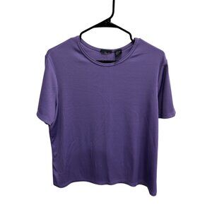 Ribbed Short Sleeve Top Purple Sz Large Stretch Polyester Blend Casual Basic